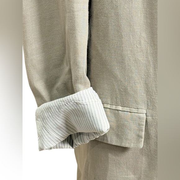 Zara Linen Rolled Sleeve Open Blazer in Beige Size Medium - Picture 6 of 8